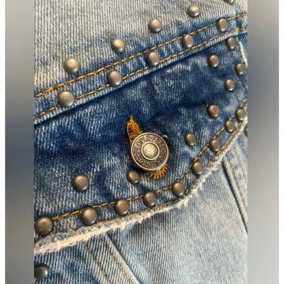 Free People Studded Oversized Denim Trucker Jacket Medium Distressed Blue Boho - Picture 7 of 10